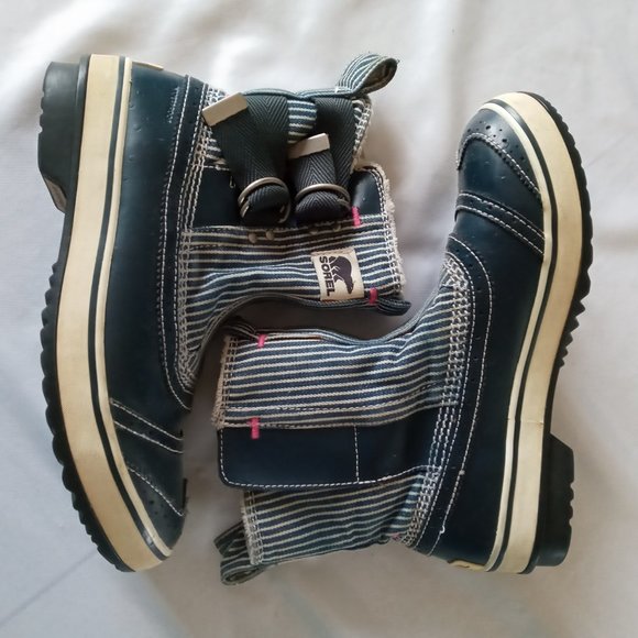 Sorel Tivoli railroad stripe Waterproof Pull On Boots Size 7 - Picture 1 of 5